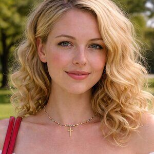 Colorful Seed Bead Necklace Gold Tone Cross Charm Adjustable Extender Boho Y2K